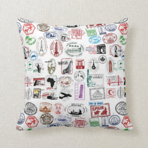 Travel Stamps Pattern Cushion