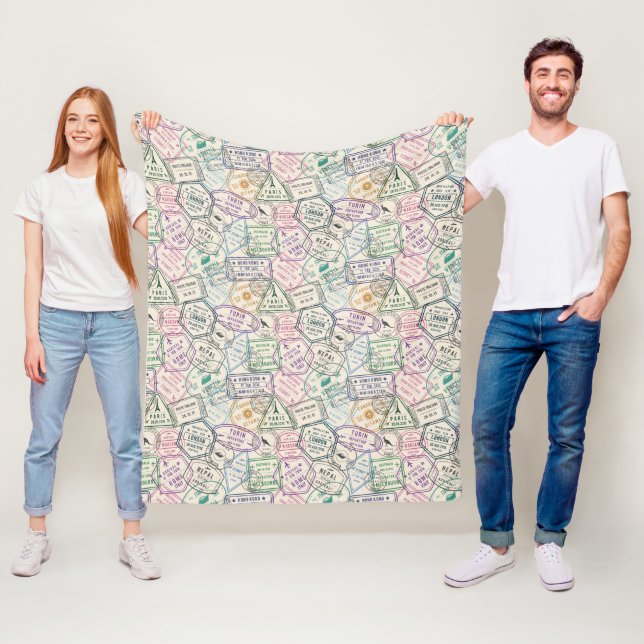 Travel Stamps Pattern Fleece Blanket (In Situ)