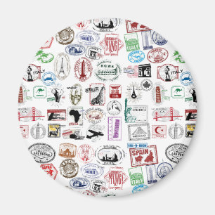 Travel Stamps Pattern Magnet