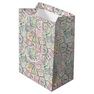 Travel Stamps Pattern Medium Gift Bag