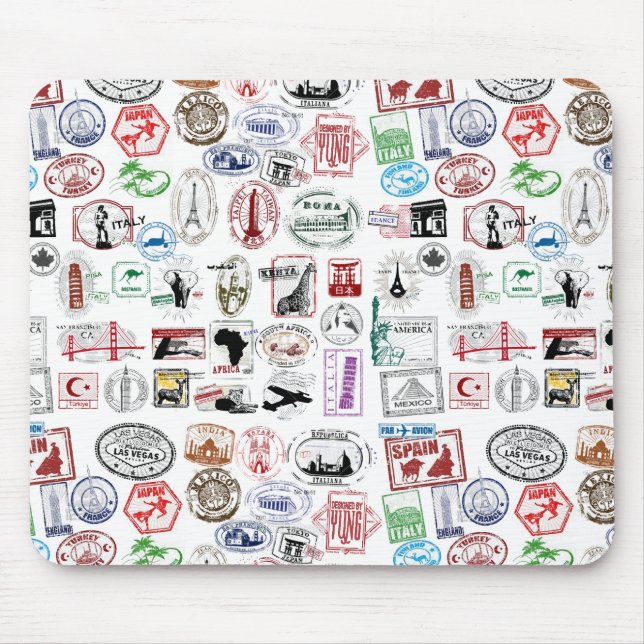 Travel Stamps Pattern Mouse Pad (Front)