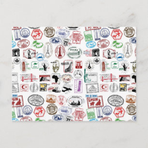 Travel Stamps Pattern Postcard