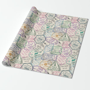 Travel Stamps Pattern Wrapping Paper