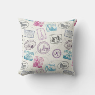 Travel Stamps Throw Pillow