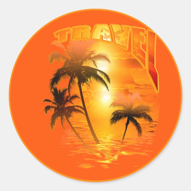 Travel Sunrise Palme Classic Round Sticker (Front)