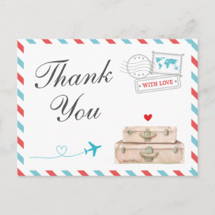 Travel Thank You Card, Aeroplane Airline Wedding Postcard