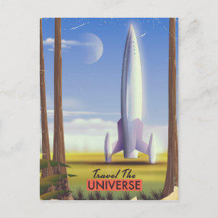 Travel the Universe retro space art. Postcard