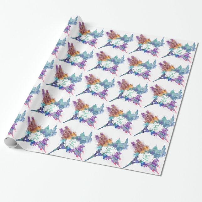 Travel the world Architecture pattern Wrapping Paper (Unrolled)