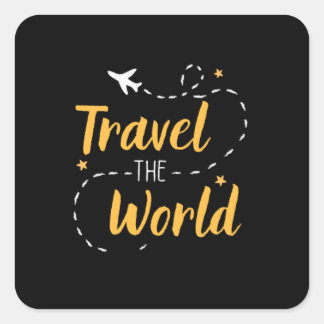 Travel The World (Black) Square Sticker