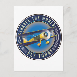 Travel the World Fly Today travel patch Holiday Postcard