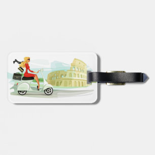 Travel the World! Girl on Scooter in Rome Keychain Luggage Tag