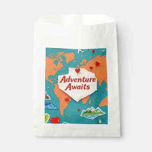 Travel the world map with heart pins favour bags