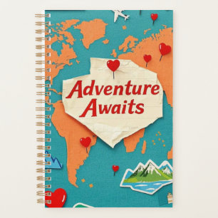 Travel the world map with heart pins planner