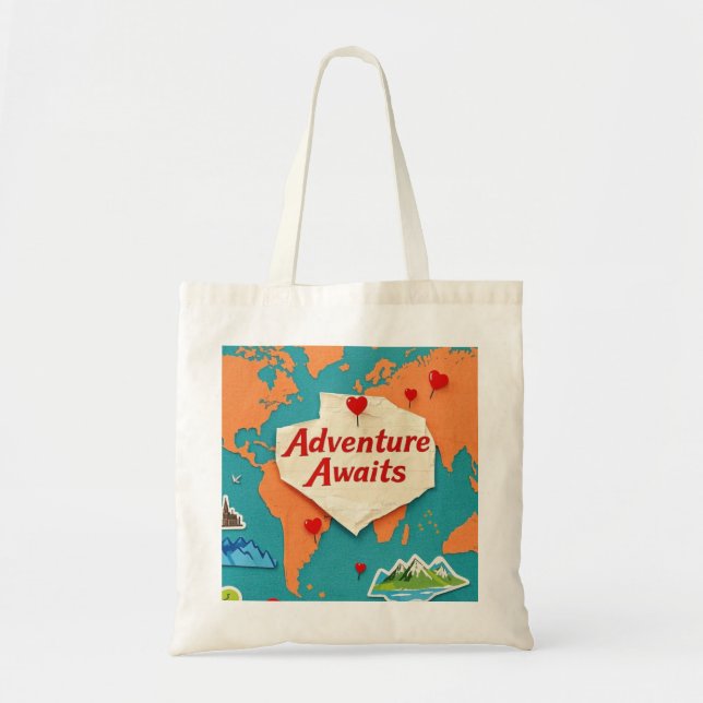 Travel the world map with heart pins tote bag (Front)