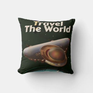 Travel the World Science fiction vintage poster Cushion