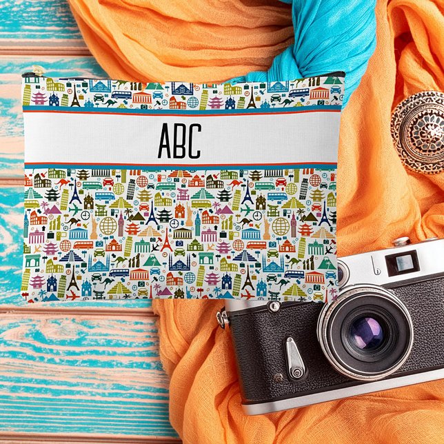 Travel the world theme monogram accessory pouch (Creator Uploaded)