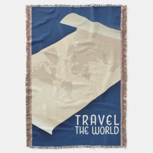 Travel the World vintage style travel poster Throw Blanket