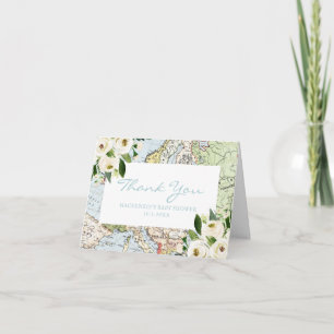 Travel Theme Baby Shower Blue Map Thank You Card
