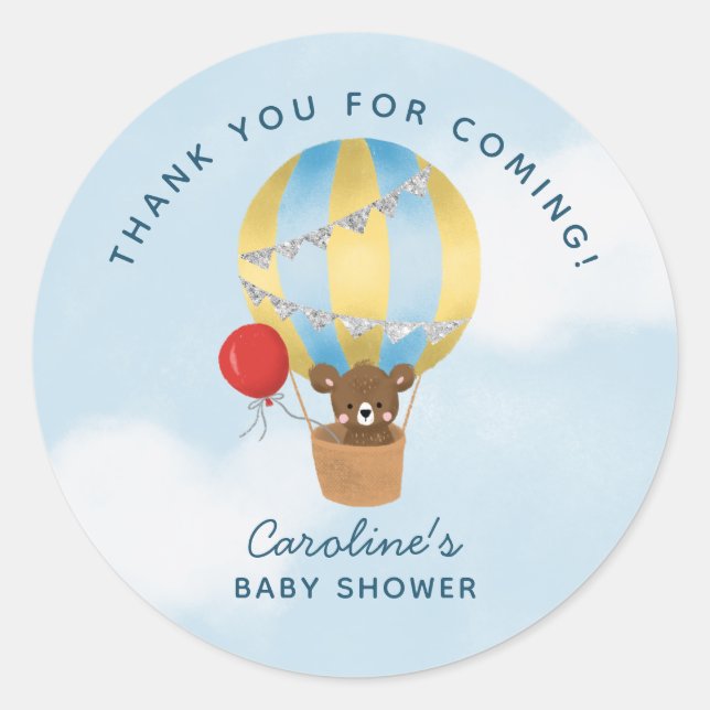 Travel Theme Baby Shower Blue Thank You Favour Classic Round Sticker (Front)
