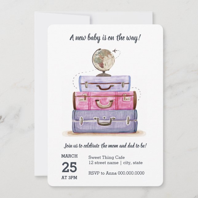 Travel Theme Baby Shower Purple Invitation (Front)