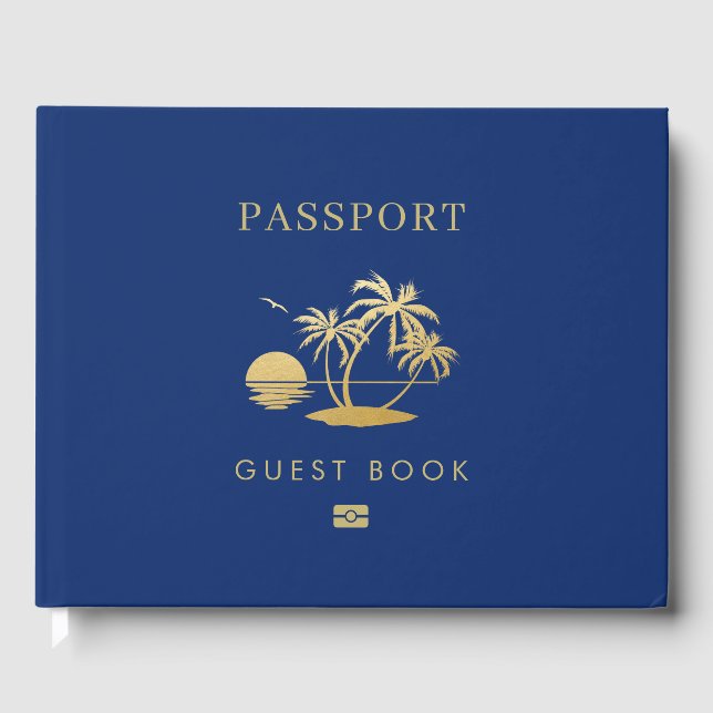 Travel Theme Beach Wedding Passport Photo Page Guest Book (Front)