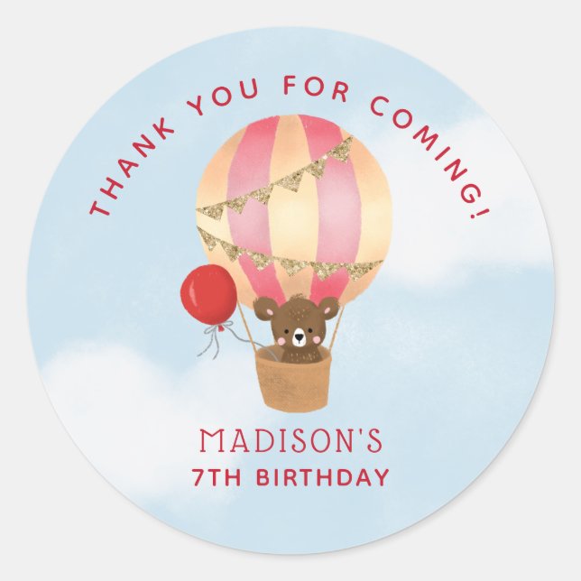 Travel Theme Birthday Party Pink Thank You Favour Classic Round Sticker (Front)