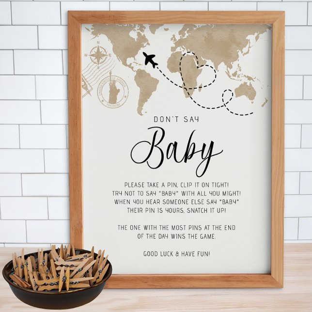 Travel Theme Don’t Say Baby Game Poster (Don't Say Baby - Baby Shower Game)