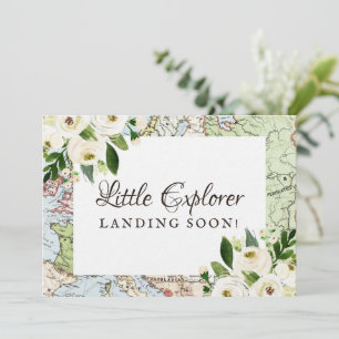 Travel Theme Floral Map Baby Shower Mini Sign