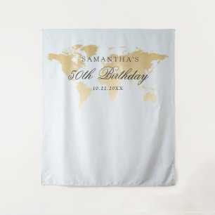 Travel Theme Party Blue Map Photo Selfie Backdrop Tapestry