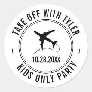 Travel Theme Party Personalised Aeroplane  Classic Round Sticker
