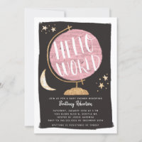 Travel Theme Pink Globe Hello World Baby Shower