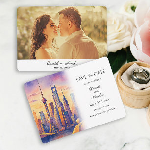 Travel Theme Shanghai, China Save the Date Card