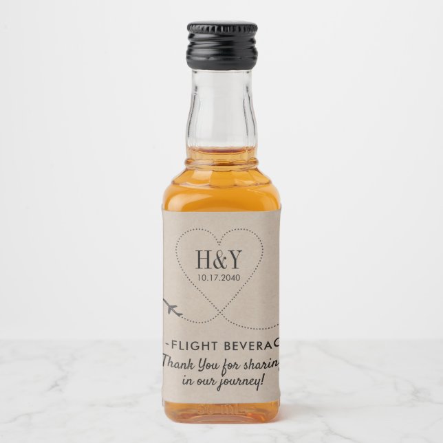 Travel Theme Treat Snack Goody Aeroplane Heart  Liquor Bottle Label (Front)