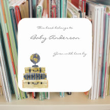 Travel Themed Baby Shower bookplate sticker
