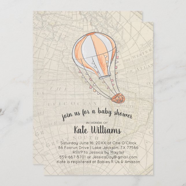 Travel Themed Baby Shower Invitation (Front/Back)