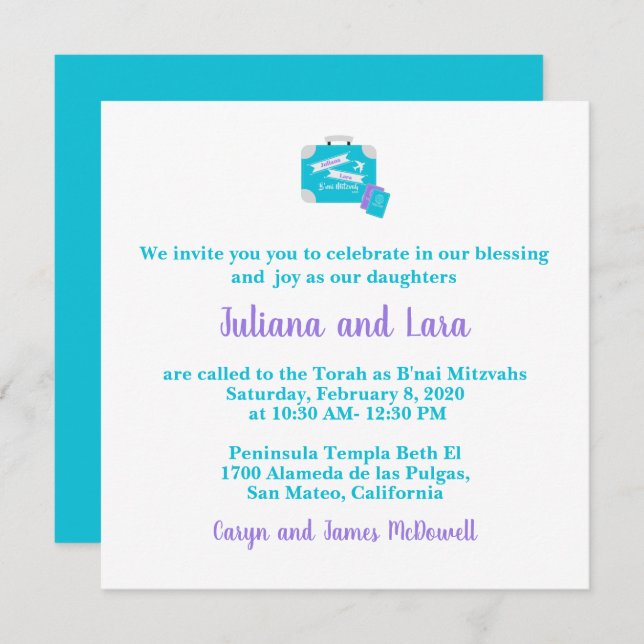 Travel Themed Bat Mitzvah Invitation (Front/Back)