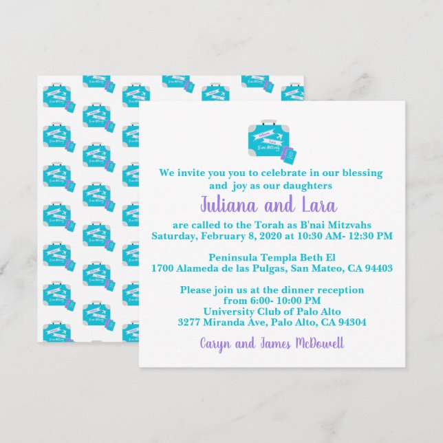 Travel Themed Bat Mitzvah Invitation (Front/Back)