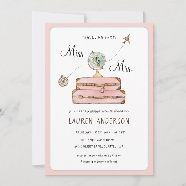 Travel Themed Bridal Shower Invitation (Front)