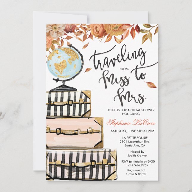 Travel Themed Bridal Shower Invitation (Front)