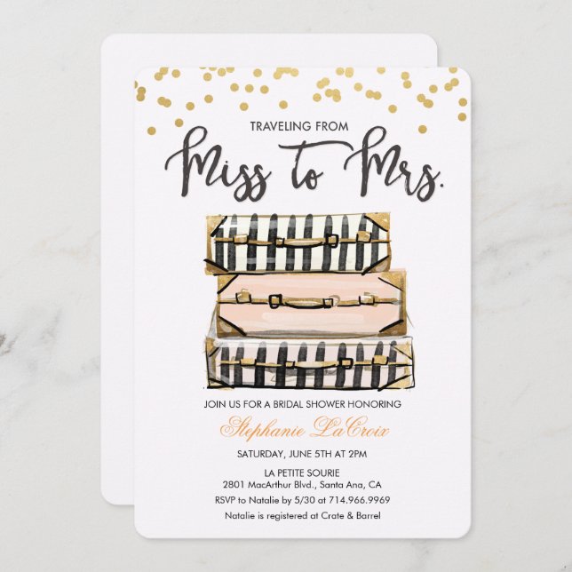 Travel Themed Bridal Shower Invitation (Front/Back)