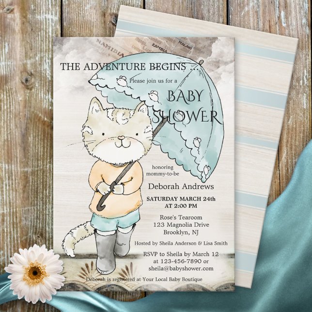 Travel Themed Cute Kitty Baby Shower Invitation (Creator Uploaded)