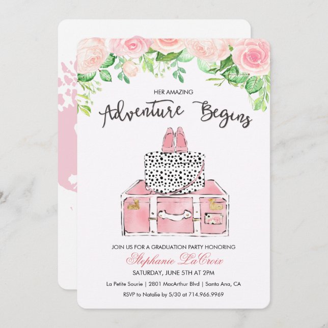 Travel Themed Floral Invitation (Front/Back)