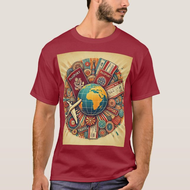 Travel-Themed Globe Composition T-Shirt (Front)