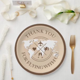 Travel themed Wedding Decor World Map Boho Beige Paper Plate