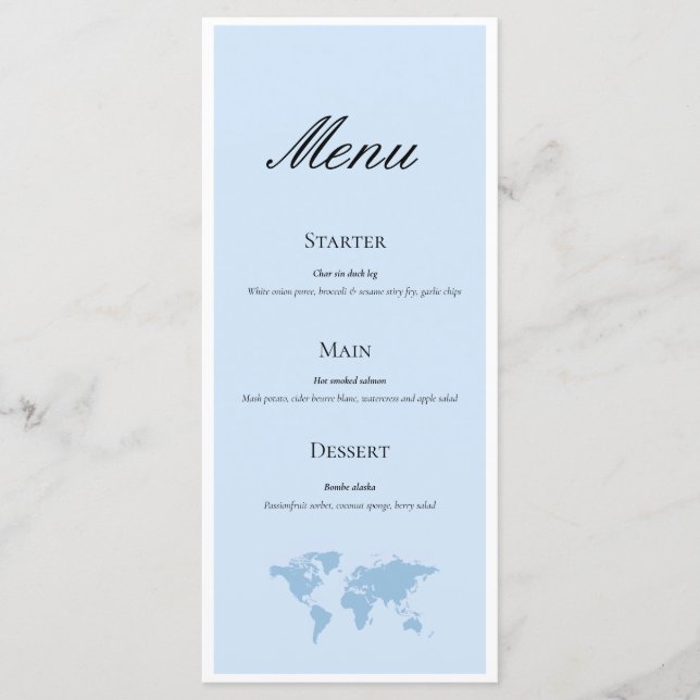 Travel themed wedding menu (Front)