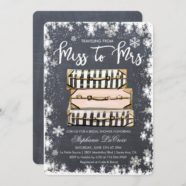 Travel Themed Winter Bridal Shower Invitation (Front/Back)