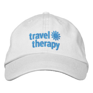 Travel Therapy Embroidered Hat White & Blue