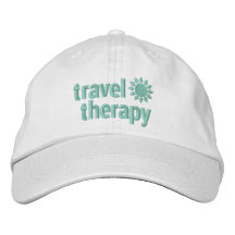 Travel Therapy Embroidered Hat White & Mint Green