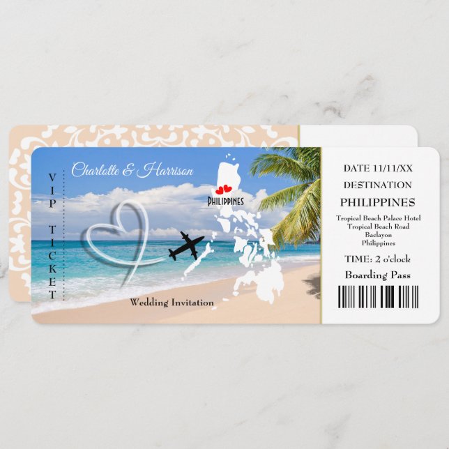 Travel Ticket Destination Wedding  Philippines Invitation (Front/Back)