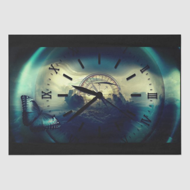 Travel Time Clock Compass Decoupage Tissue Paper (Front)